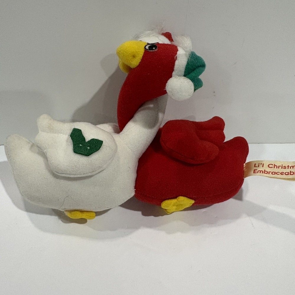 Russ Vintage Red White Li'l Christmas Huggables Swans 6" Stuffed Plush #7776